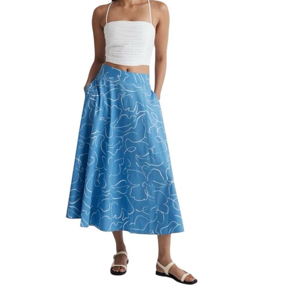 Madewell Skirt Womens 8 Blue Floral Signature Poplin‎ Maxi Linear Bloom Pockets - Picture 13 of 13
